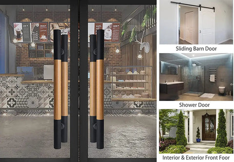 Tough As Nails Solid Wood Door Handle Set for sliding barn doors and glass doors, 80 cm, 32 inch, silver black finish, waterproof.
