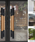 Heavy Duty Solid Wood Door Pull Handle Set For Sliding Barn Doors And Glass Doors Back To Back Install Waterproof Finish Comfortable Grip Indoor Outdoor Use Silver Black Finish 32 Inch Length on modern glass doors with interior design examples.