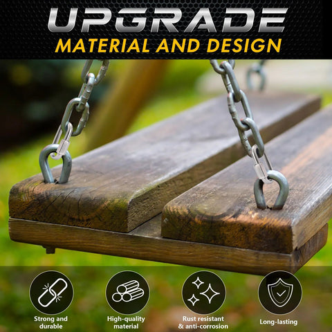 Stainless Steel Chain Quick Links Set Of 6 2.45 Inch 304 Stainless Steel Connectors with screw carabiners securing a wooden swing.