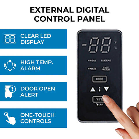 External digital control panel for Built Tough 17 Cubic Foot Upright Convertible Fridge And Freezer With Auto Defrost.