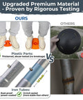 Boat Cover Support Poles With Anti-UV Ropes And 9-Inch ABS Base showing comparison of durable orange base vs cracked black base.