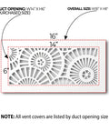 Diagram of Decorative Acrylic Air Vent Cover Grille For Ducts 6x14 Opening And 8x16 Overall White Finish Waterwheel Style