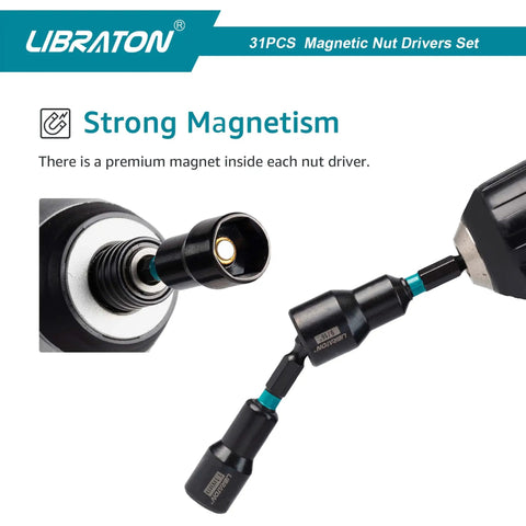 Close-up of magnetic nut in the All In One 31 Piece Magnetic Nut Driver Set With Impact Bits Metric And SAE Nut Drivers.