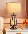2 In 1 Farmhouse Table Lamp With Himalayan Salt Night Light, Touch Dial Bedside Lamp, USB A C Ports, AC Outlet on bedroom table