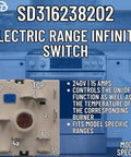 Electric Range Infinite Switch Replacement Model Specific Fit For 240V 15A On Off Temperature Control And Burner Power Compatible With 316238202 4838969 AP6799823 PS12584881, front view