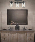 Mason Jar Wall Sconce With Faux Distressed Metal Finish, 3 Light Bath Vanity Lighting For Bedroom And Bathroom, ETL Listed