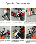 Operation demonstration of the electric pipe threader showing steps to use, including installing the tooth and engaging the motor.