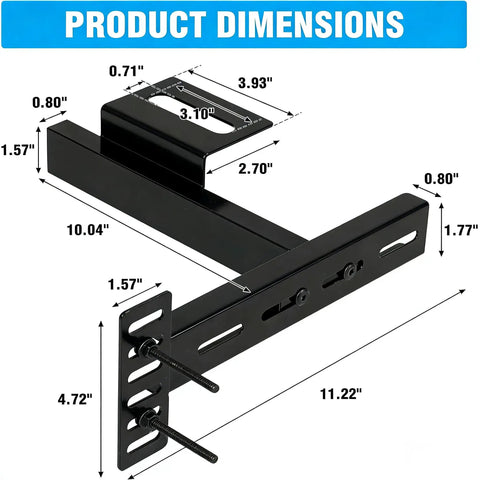 Heavy Duty Adjustable Headboard Brackets For Bed Frame Universal Wall Mount Hardware With Footboard Extension Built Rock Solid Easy Zero Hassle Install For Queen King Full Sizes Set Of Two dimensions illustration showing measurements.