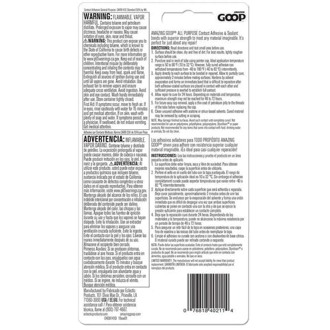 Back view of packaging for All Purpose Adhesive Clear That Bonds Like A Boss Waterproof And Temperature Resistant One Component Glue