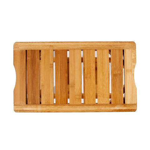 Top view of Sturdy Bamboo Shower Bench Seat With Storage Shelf Organizer Waterproof Bathroom Chair For Shower Tub And Balcony