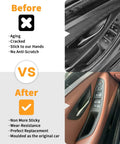 Before and after comparison of BMW 5 Series No-Remove Interior Door Pull Handle Sticky Cover Kit for F10 F11 2010 2016 installation