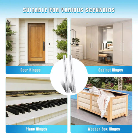 Heavy Duty 36 Inch Stainless Steel Piano Hinge 3 Inch Wide Continuous Hinge 2 Pack 0.06 Thick for various door and cabinet uses.