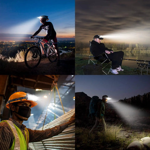 Rechargeable LED Headlamp 1800 Lumen Beast Bright With COB Flood Light Three Modes IP65 Waterproof on biker, camper, worker, hiker
