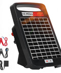 Solar Powered Fence Charger 0.18J Output With 24 7 Day Night Protection Portable Fence Energizer, rugged design, solar panel visible
