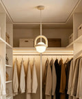 HLRCB Indoor Pendant Light, Cream White, Globe Shade Suspended Mount in a modern closet setting.