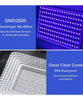 JUDYSSY 50W 100W 150W Led Uv Floodlight Ac220 showing SMD2835 UV LEDs with glass cover, IP66 waterproof for indoor and outdoor use.