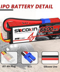 3S 11.1V 6600mAh 120C LiPo RC Battery with EC5 Connector, hardshell pack with JST-XHR plug details.