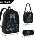 Three 17 Inch Daypacks For Outdoor Camping Hiking And Travel 3 Pack Set with size chart displaying dimensions and futuristic design