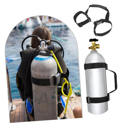 Person with scuba gear using Sturdy Polyester Dive Tank Strap For Scuba Gear Lightweight Elastic Tank Holder