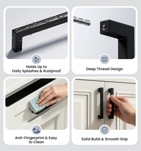 30 Pack 5 Inch Hole Center Kitchen Cabinet Handles Solid Zinc Alloy Square Drawer Pulls Matte Black Heavy Duty Rugged Durable