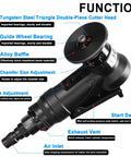 Heavy Duty Pneumatic Chamfering Machine Portable Angle Grinder Tool For Metal Wood Acrylic Steel Aluminum Copper Deburring labeled functions