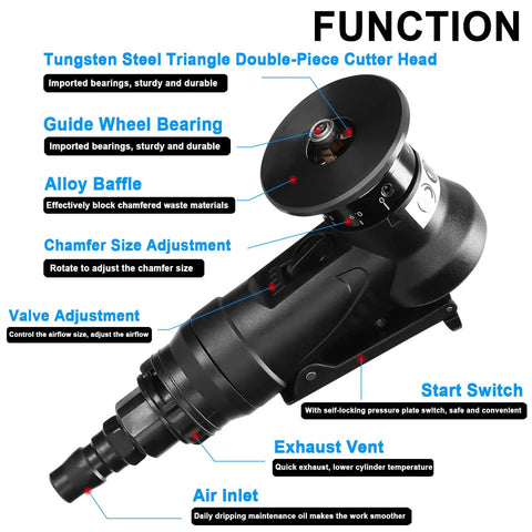 Heavy Duty Pneumatic Chamfering Machine Portable Angle Grinder Tool For Metal Wood Acrylic Steel Aluminum Copper Deburring labeled functions