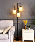 Boho Bamboo Floor Lamp With Remote Dimmer And Dimmable Bulb Warm Cozy Glow For Living Room Or Bedroom with wicker shade