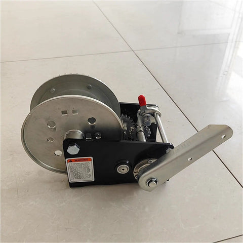 Heavy Duty 2500 Lb Two Way Self Locking Manual Winch Portable Electric Hoist Crane Rigging Gear For Shop Lifting Work Crank Puller side view