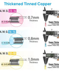 250 Piece Heat Shrink Wire Connector Kit with Waterproof Automotive Marine Terminals displaying AWG thickness measurements