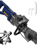 Heavy Duty Electric Hydraulic Rebar Bender Machine For Construction Use Bends 4-16 Mm Steel Bars Fast With Precision Angle Adjustment Up To 130 Degrees Compact Design close-up of machine with tools.