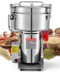 VEVOR 3400W Electric Grain Mill Grinder For Coffee Beans Spice Corn with stainless steel chamber and swing lid.