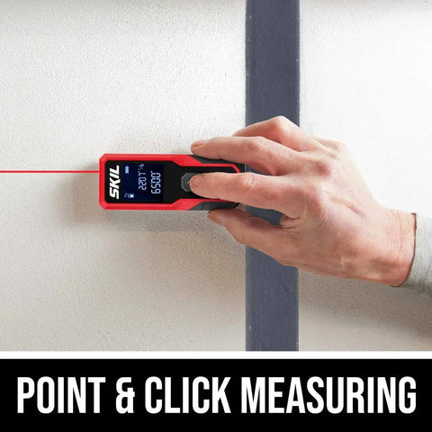 65 Feet Laser Distance Measurer With Wheel Measuring Mode For Uneven Surfaces, Compact Handheld Tool, Backlit LCD Display in use