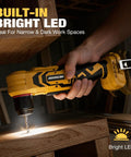 Brushless Right Angle Drill With Bright Led Work Light And Variable Speed Control Compatible With Dewalt 20v Max Batteries, LED illuminates a work area.