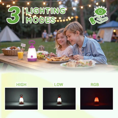 Children using Kid Friendly Camping Lantern And Night Light With AAA Batteries Included, 360 Degree Eye Safe Glow, IPX4 Waterproof
