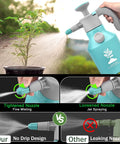 Garden Hand Pump Sprayer 68 Oz 2L Portable Pressure Sprayer with adjustable nozzle demonstrating fine misting and jet spraying.