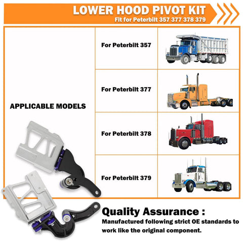 Lower Hood Pivot Kit for Peterbilt 357 377 378 379 with quality assurance and applicable model images
