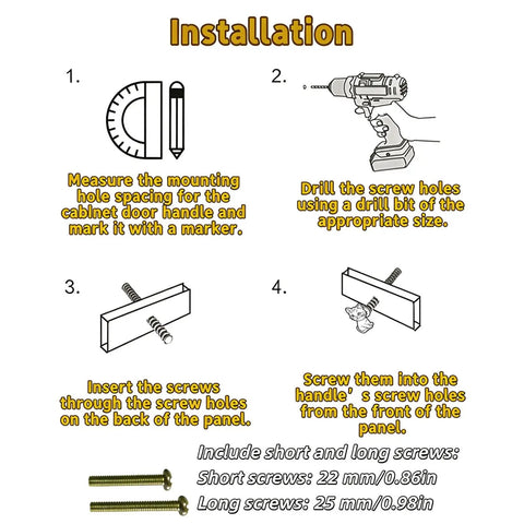 Installation guide for Hella Adorable 3D Sitting Cat Cabinet Knobs Four Pack including screw placement details.