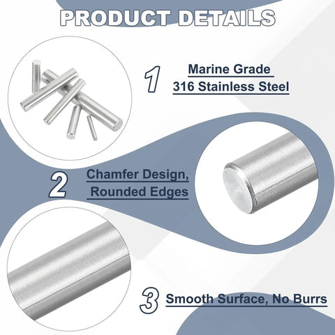 Beefy Marine Grade 316 Stainless Steel Dowel Pins 10mm X 80mm Two Pack Round Metal Rods For Pegs Shelves DIY Projects And Gear Built Tough For Marine Boat Hardware And Furniture Building And Heavy Duty Crafting. chamfered ends