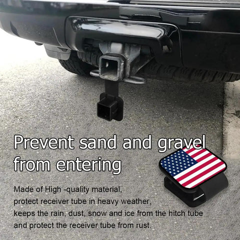 2 Inch Hitch Cover Tube Plug For 2 Inch Receivers Class 3 4 5 Fits Toyota Ford Jeep Chevy Nissan Dodge Ram Porsche Mercedes Polaris Ranger ATV UTV Durable Rubber Protector attached to a vehicle's hitch