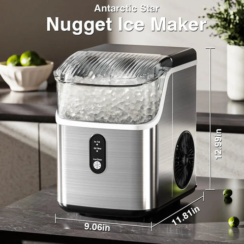 Countertop Nugget Ice Maker With Chewable Pellet Ice 34 lbs per 24 hours self cleaning stainless steel in kitchen setting
