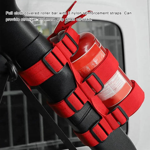 Rig Ready Adjustable Fire Extinguisher Holder Roll Bar Strap Bracket Secure Mount With American Flag Design Compatible With Jeep Wrangler Cj Jk Tj Jl Jlu Red Waterproof Nylon Grip