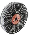 Denim Buffing Wheels Eight Inch By Five Eighth Inch Arbor With Thick Spiral Sewn Design For High Pressure Polishing