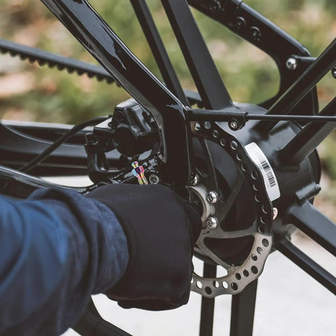 Badass Titanium Alloy Brake Bleeder Screw Set With Dust Caps For Motorcycles Mountain Road Bikes Dirt Rig Slick Fluid Bleed No Sweat, a close-up of installation.