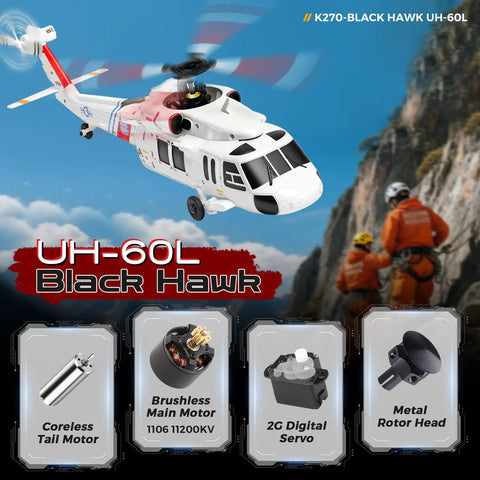 WLtoys K270 Brushless RC Helicopter With Optical Flow Positioning, 4CH, Black Hawk style, flying outdoors near cliff