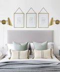 Bedroom with plug in wall sconce set of 2 with brass swing arm lights, adjustable swivel, modern iron brushed brass finish