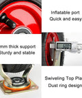 Built Tough 4 Pack Pneumatic Swivel Casters 8 Or 10 Inch Flat Free Rubber Wheels with detail of inflatable port and swivel top plate.