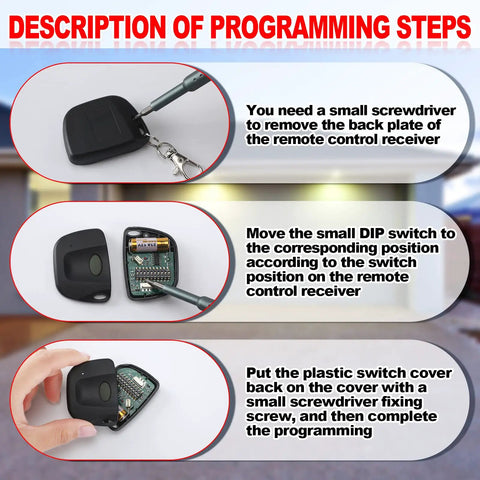 Three Pack Garage Door Opener Remote Compatible With Multicode 300MHz 10 Dip Switch 3089 Keychain Batteries Setup Guide