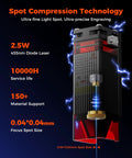 Starter Friendly 2500mW Laser Engraver With Portable Cutter showcasing spot compression technology, 2.5W laser.