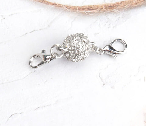 Silver Two Pack Magnetic Locking Clasps With Rhinestone Lobster Clasps For Jewelry Making Necklace And Bracelet Extenders
