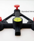Rock Solid Adjustable Alignment and Leveling Stand for Approach R10 Monitor with red M14 thread knobs and leveling bubble.